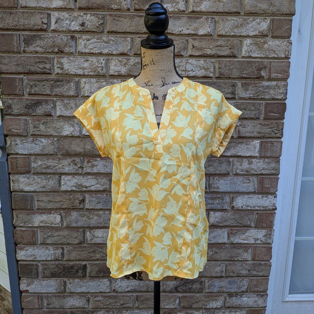⭐ Joie Solace Blouse Citrus Split Neck Yellow Floral Print top size XXS - Picture 2 of 16